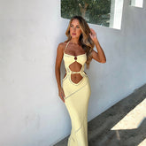 Knitted Halter Backless Cut Out Sleeveless Summer Clothes Midi Dress InsStreet